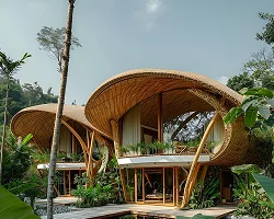 Close-up of bamboo home rooftop detail
