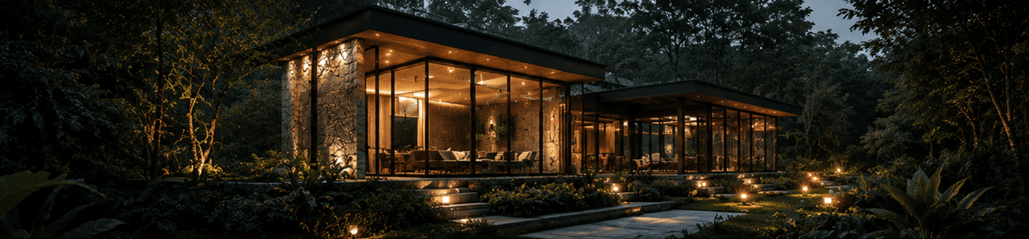 Jerrni home exterior at dusk