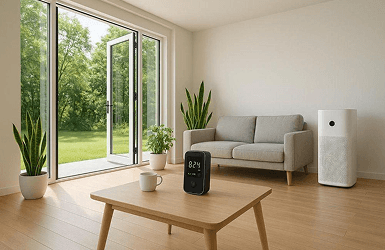 Air purification system in a living room