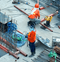 Team installing modular construction structure