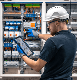 Electrical engineer working on control panel